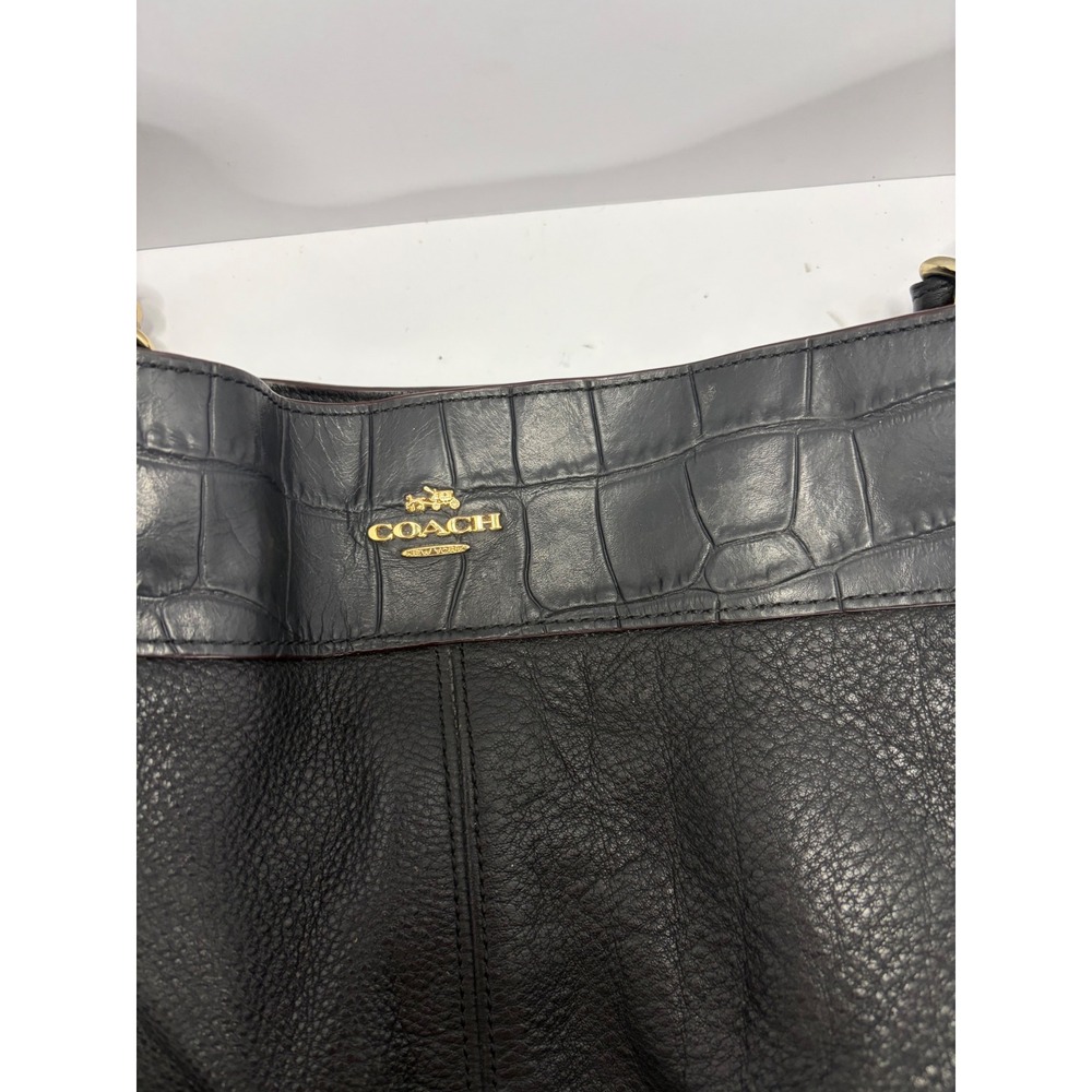 Coach Black Pebbled Leather Croc Trim Hobo Shoulder Bag F25944 Gold Hardware
